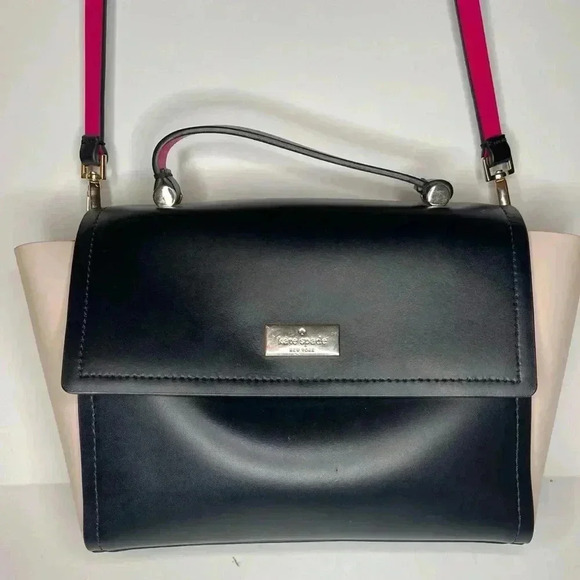 Kate Spade Arbor Hill Charlene LEATHER Black/ Baby Pink CROSSBODY Handbag - Picture 1 of 9